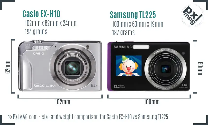 Casio EX-H10 vs Samsung TL225 size comparison
