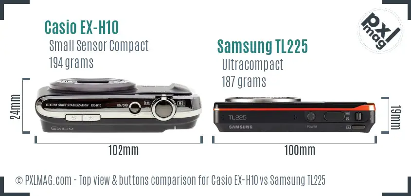 Casio EX-H10 vs Samsung TL225 top view buttons comparison