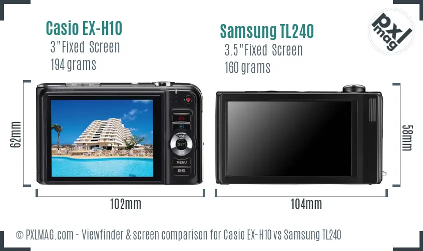 Casio EX-H10 vs Samsung TL240 Screen and Viewfinder comparison