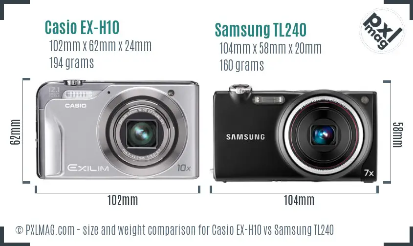 Casio EX-H10 vs Samsung TL240 size comparison