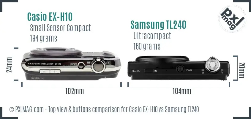 Casio EX-H10 vs Samsung TL240 top view buttons comparison
