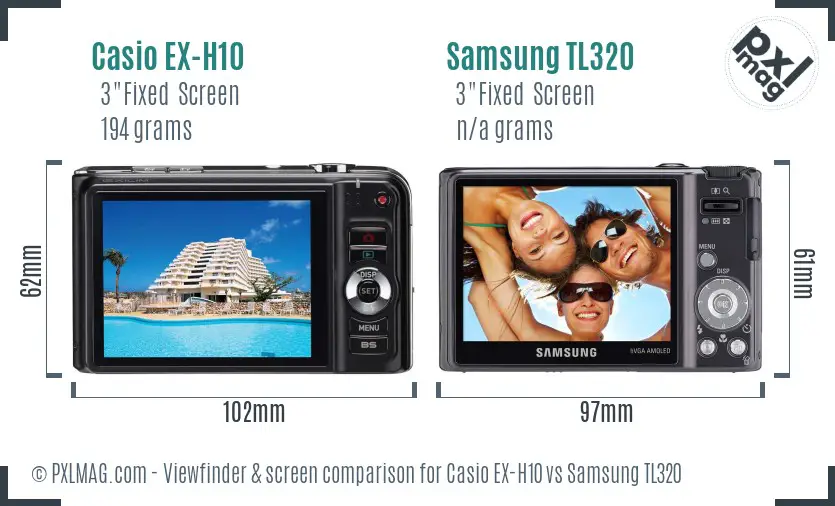 Casio EX-H10 vs Samsung TL320 Screen and Viewfinder comparison