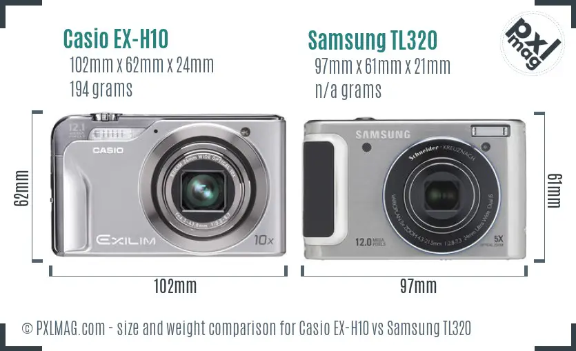 Casio EX-H10 vs Samsung TL320 size comparison