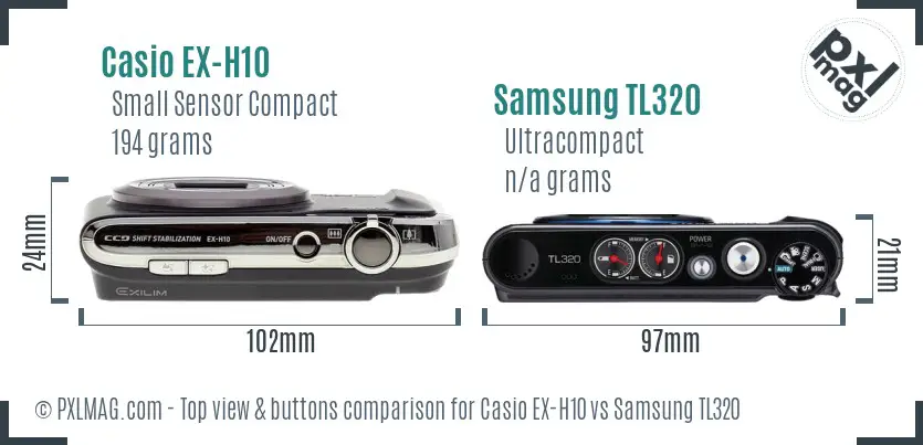 Casio EX-H10 vs Samsung TL320 top view buttons comparison