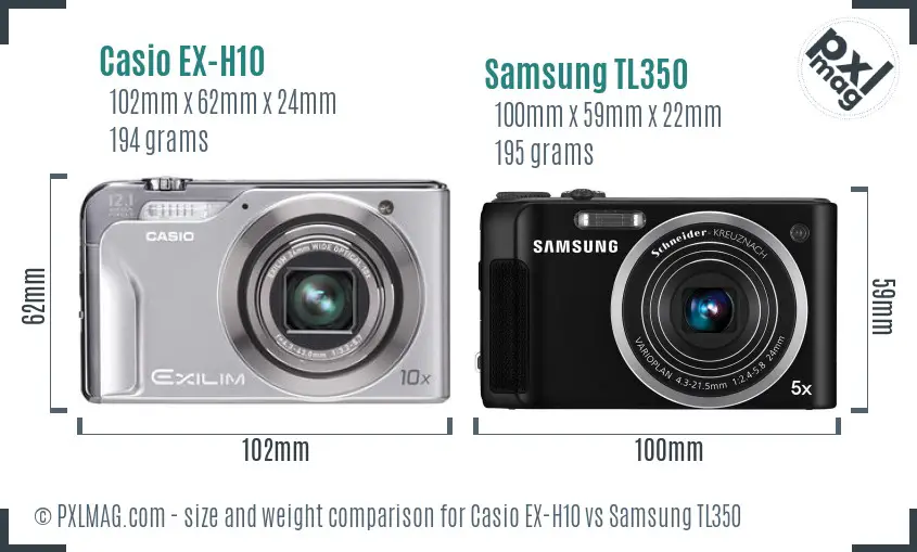 Casio EX-H10 vs Samsung TL350 size comparison