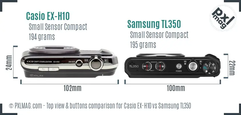 Casio EX-H10 vs Samsung TL350 top view buttons comparison
