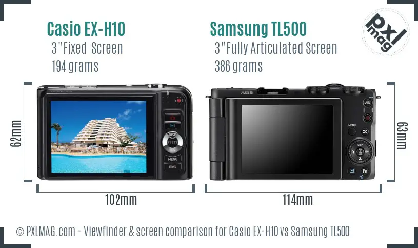 Casio EX-H10 vs Samsung TL500 Screen and Viewfinder comparison