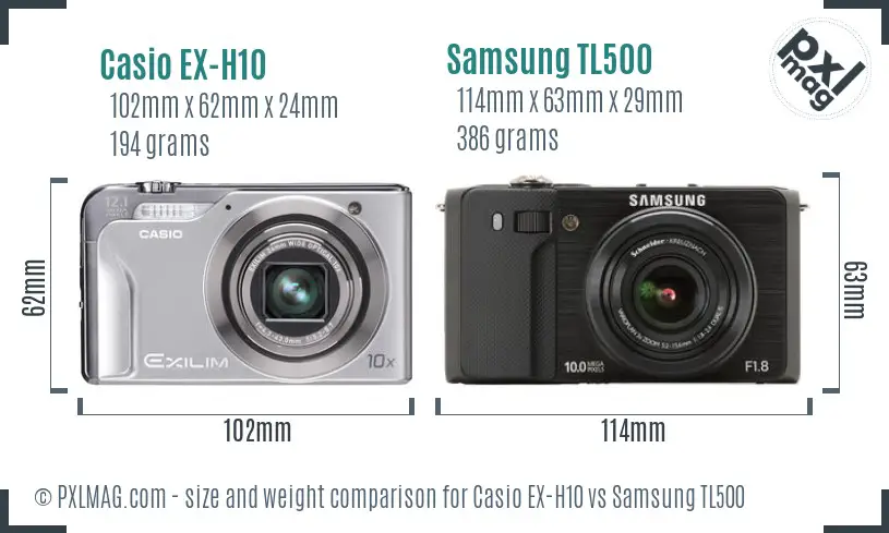 Casio EX-H10 vs Samsung TL500 size comparison