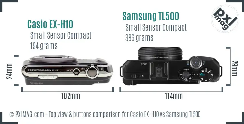 Casio EX-H10 vs Samsung TL500 top view buttons comparison