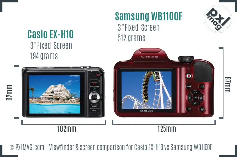 Casio EX-H10 vs Samsung WB1100F Screen and Viewfinder comparison