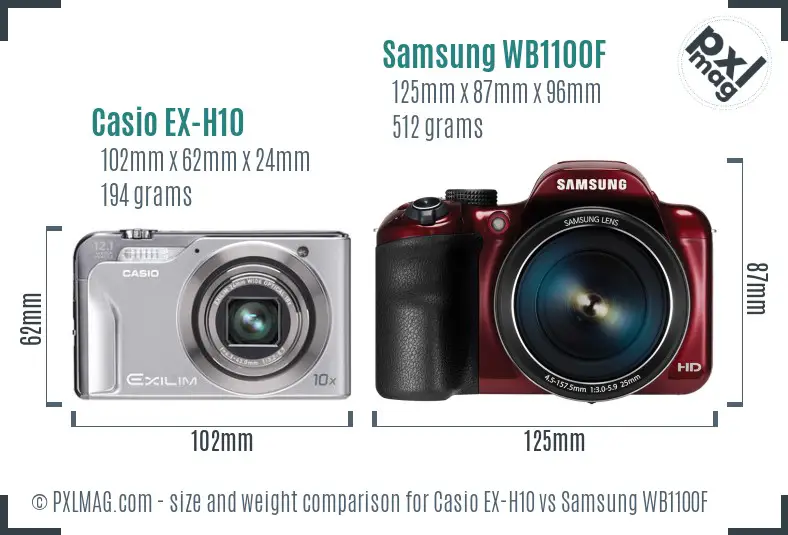 Casio EX-H10 vs Samsung WB1100F size comparison