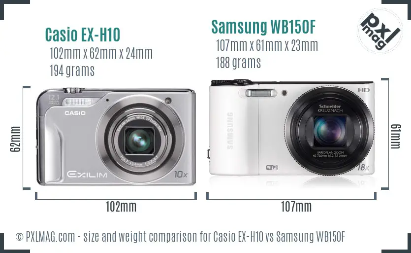 Casio EX-H10 vs Samsung WB150F size comparison