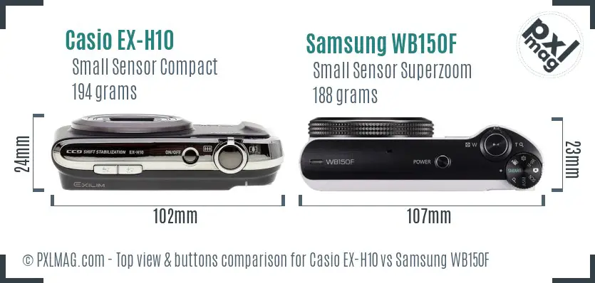 Casio EX-H10 vs Samsung WB150F top view buttons comparison