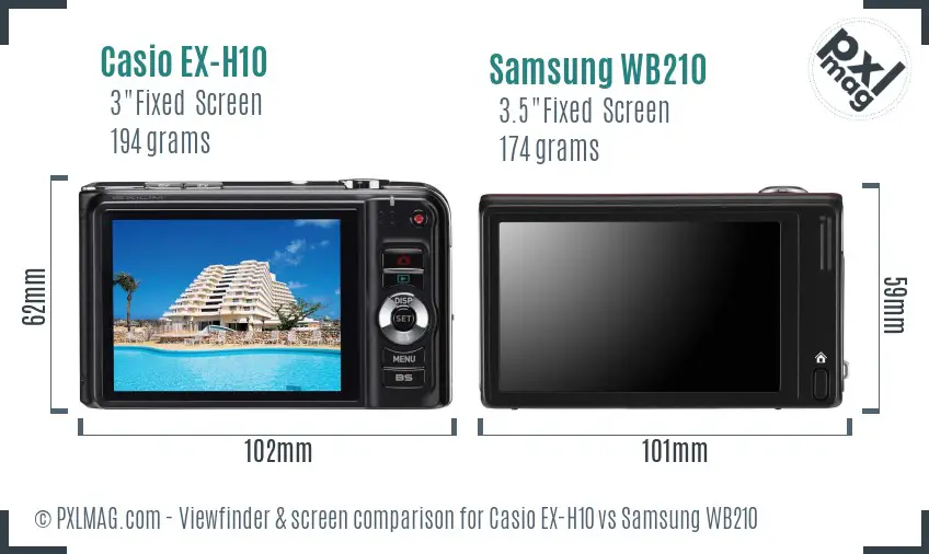 Casio EX-H10 vs Samsung WB210 Screen and Viewfinder comparison