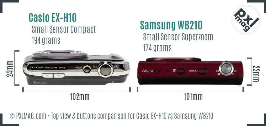 Casio EX-H10 vs Samsung WB210 top view buttons comparison