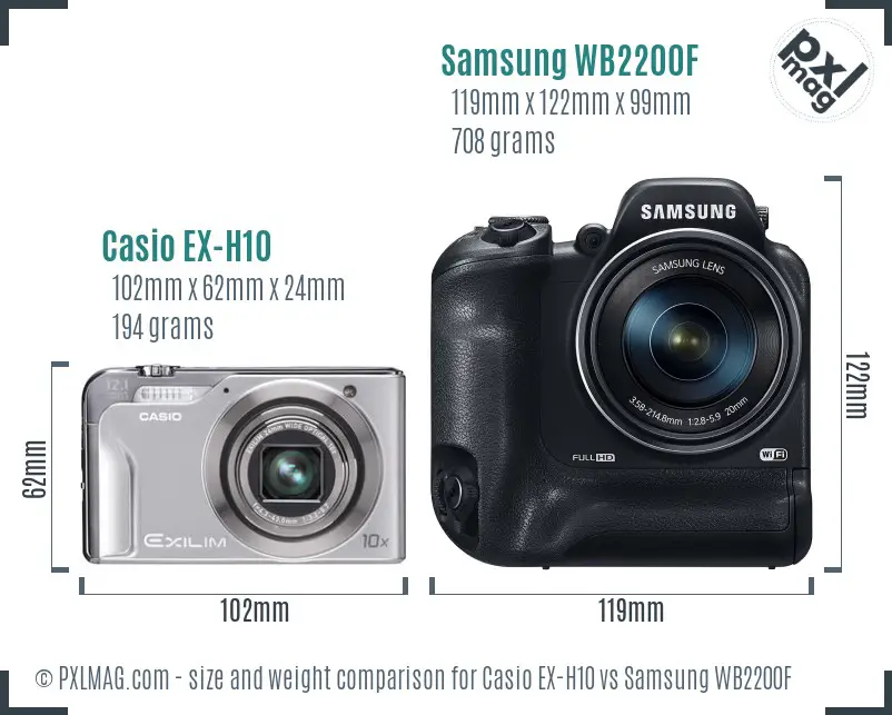 Casio EX-H10 vs Samsung WB2200F size comparison