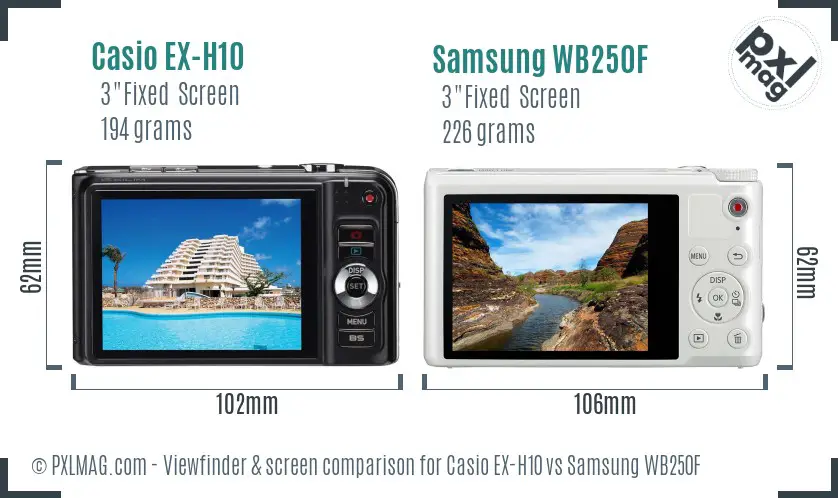 Casio EX-H10 vs Samsung WB250F Screen and Viewfinder comparison