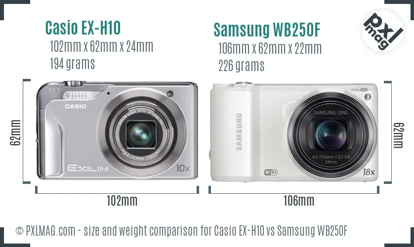 Casio EX-H10 vs Samsung WB250F size comparison