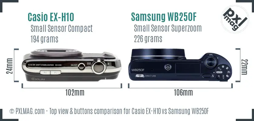 Casio EX-H10 vs Samsung WB250F top view buttons comparison