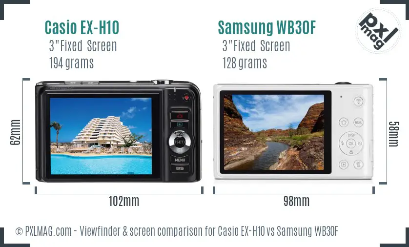 Casio EX-H10 vs Samsung WB30F Screen and Viewfinder comparison