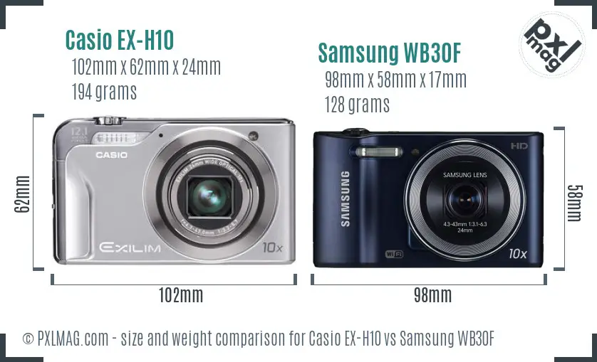 Casio EX-H10 vs Samsung WB30F size comparison