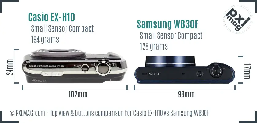 Casio EX-H10 vs Samsung WB30F top view buttons comparison