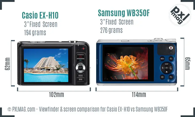 Casio EX-H10 vs Samsung WB350F Screen and Viewfinder comparison