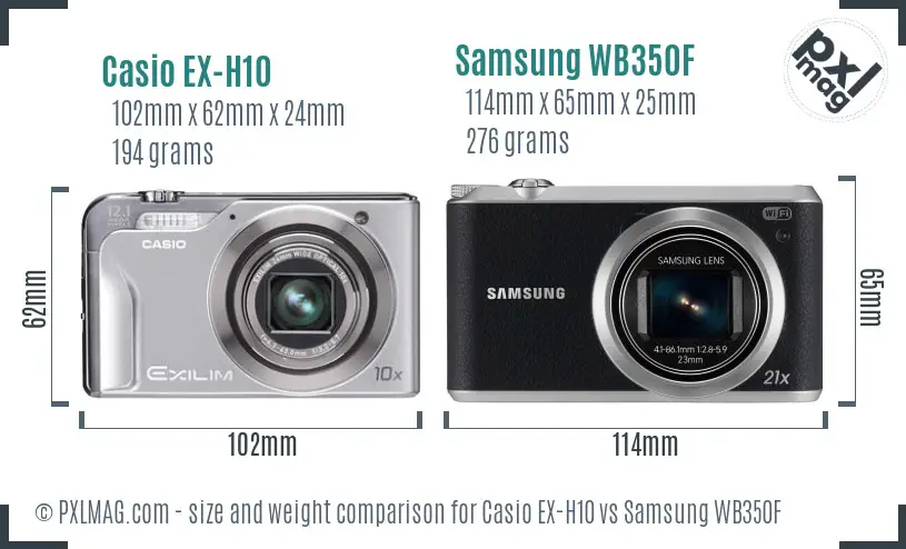 Casio EX-H10 vs Samsung WB350F size comparison