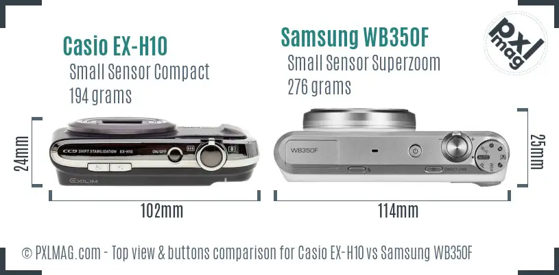 Casio EX-H10 vs Samsung WB350F top view buttons comparison