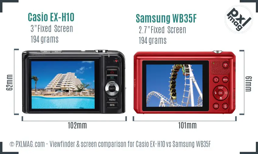 Casio EX-H10 vs Samsung WB35F Screen and Viewfinder comparison