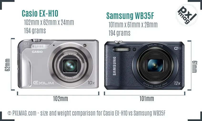 Casio EX-H10 vs Samsung WB35F size comparison