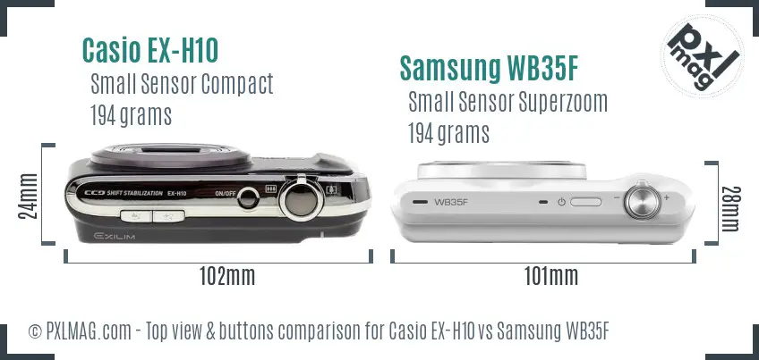 Casio EX-H10 vs Samsung WB35F top view buttons comparison