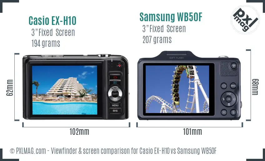 Casio EX-H10 vs Samsung WB50F Screen and Viewfinder comparison Casio EX-H10 vs Samsung WB50F Screen and Viewfinder comparison