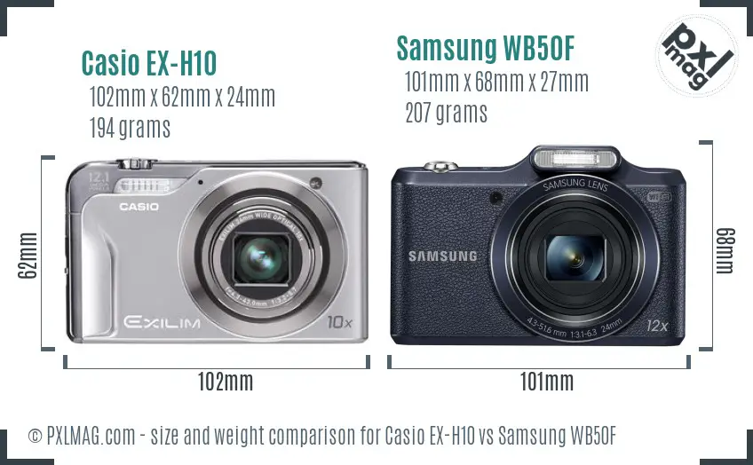 Casio EX-H10 vs Samsung WB50F size comparison Casio EX-H10 vs Samsung WB50F size comparison