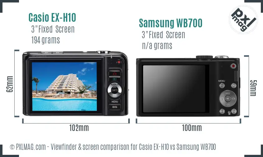 Casio EX-H10 vs Samsung WB700 Screen and Viewfinder comparison