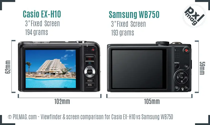 Casio EX-H10 vs Samsung WB750 Screen and Viewfinder comparison