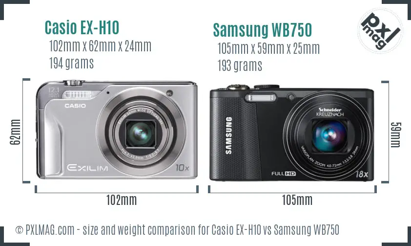 Casio EX-H10 vs Samsung WB750 size comparison