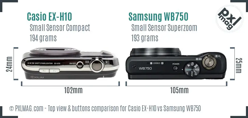 Casio EX-H10 vs Samsung WB750 top view buttons comparison