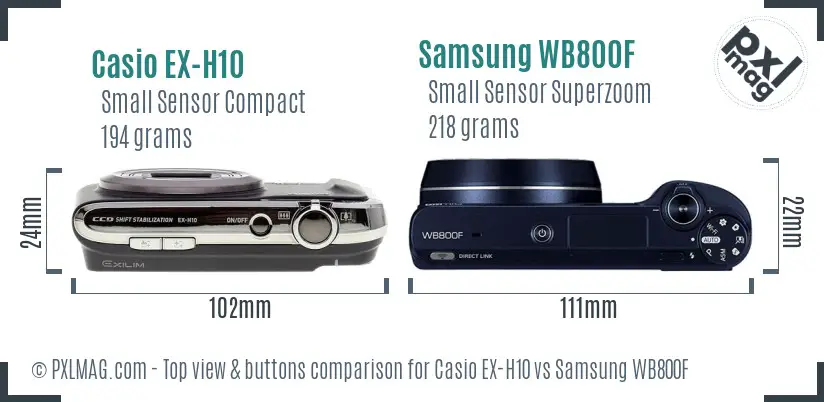Casio EX-H10 vs Samsung WB800F top view buttons comparison