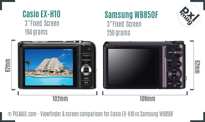 Casio EX-H10 vs Samsung WB850F Screen and Viewfinder comparison