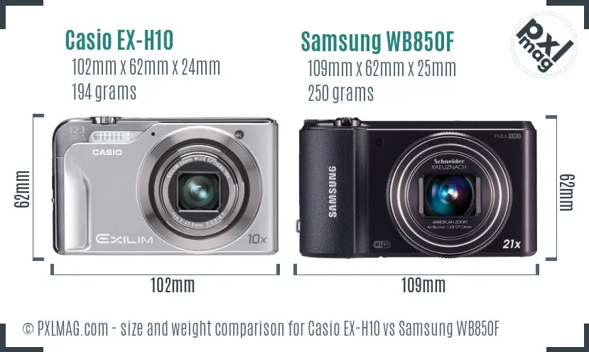 Casio EX-H10 vs Samsung WB850F size comparison