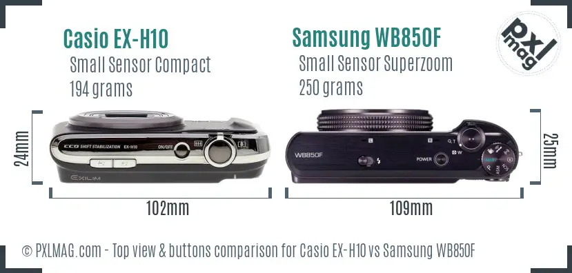 Casio EX-H10 vs Samsung WB850F top view buttons comparison