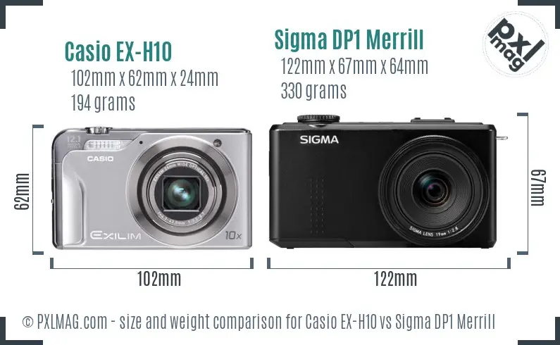 Casio EX-H10 vs Sigma DP1 Merrill size comparison