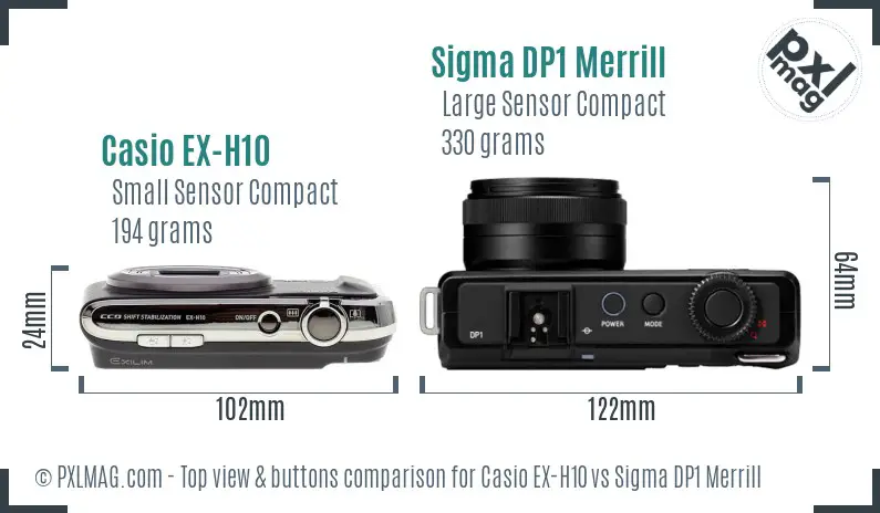 Casio EX-H10 vs Sigma DP1 Merrill top view buttons comparison