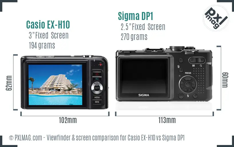 Casio EX-H10 vs Sigma DP1 Screen and Viewfinder comparison