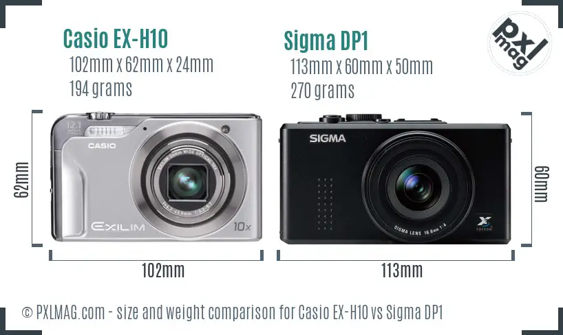 Casio EX-H10 vs Sigma DP1 size comparison