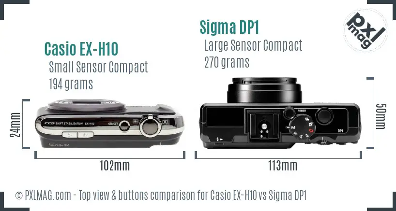Casio EX-H10 vs Sigma DP1 top view buttons comparison