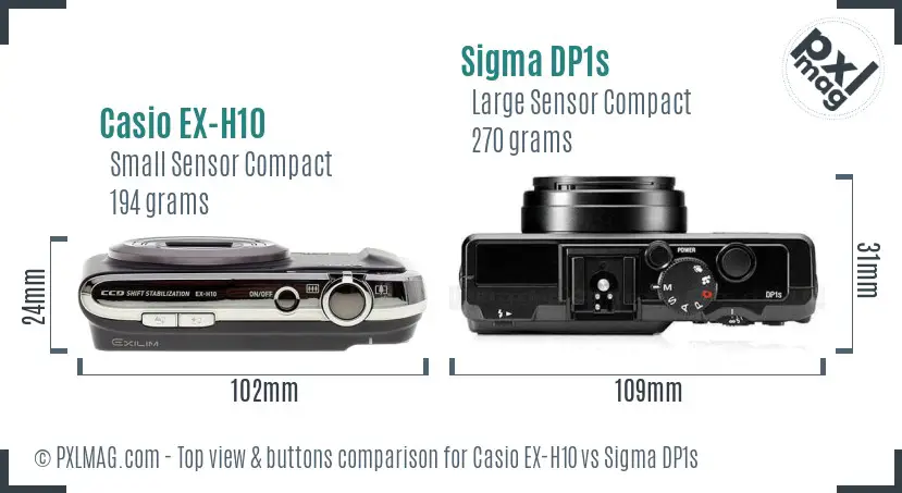 Casio EX-H10 vs Sigma DP1s top view buttons comparison