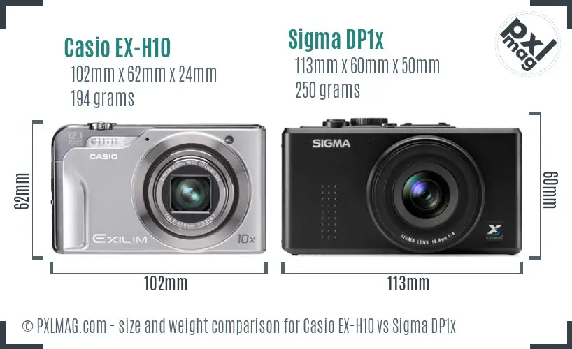Casio EX-H10 vs Sigma DP1x size comparison