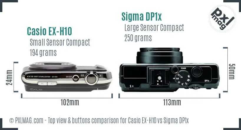 Casio EX-H10 vs Sigma DP1x top view buttons comparison